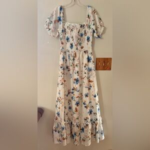 Baltic Born Floral Smocked Dress in Blue and Brown